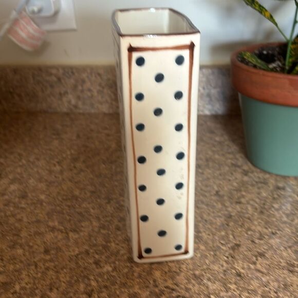 Dorothy Hafner for Tiffany & co cream with blue polka dot and brown accents vase - Picture 2 of 6